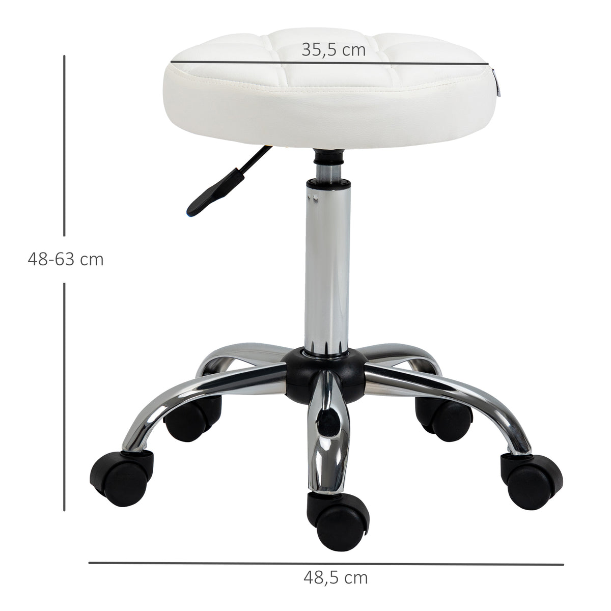 Drehhocker, Salonhocker, höhenverstellbar, Kunstleder, Steppdesign, Ø35,5 x 48-63 cm, Weiß/Silber