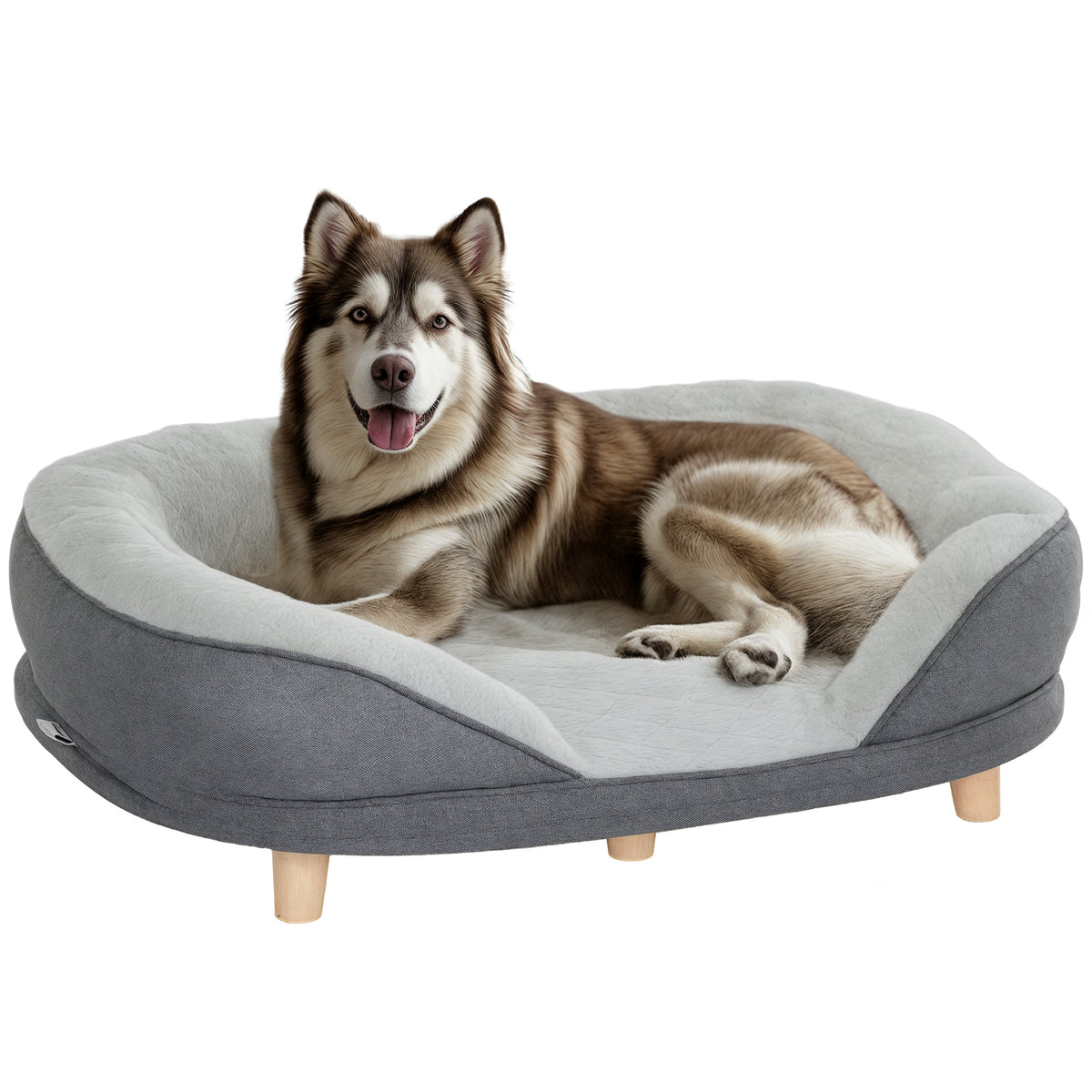 Hundebett für Hunde bis 25 kg, abnehmbarer Bezug, rutschfeste Füße, 90 x 78 x 25 cm, Grau
