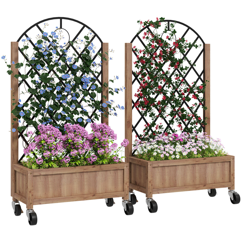 Wooden Planter, with Metal Trellis - Brown/Black