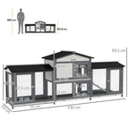 2-Tier Large Rabbit Hutch Outdoor with Double Side Run Boxes, No-leak Plastic Tray, Ramp, 230 x 53 x 93.5cm, Light Grey