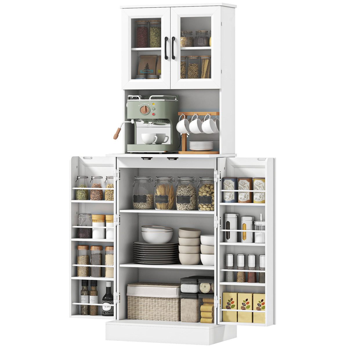 K¨¹chenschrank, verstellbares Regal, Arbeitsplatte, Acrylt¨¹ren, Kabelloch, f¨¹r Wohnzimmer, K¨¹che, Esszimmer, MDF, Wei?