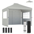 Pavillon ca. 3x3 m Wasserdicht Höhenverstellbar Pop-up Faltpavillon mit 3 Seitenwänden Fenster Lüftung, UV 50+ Hellgrau