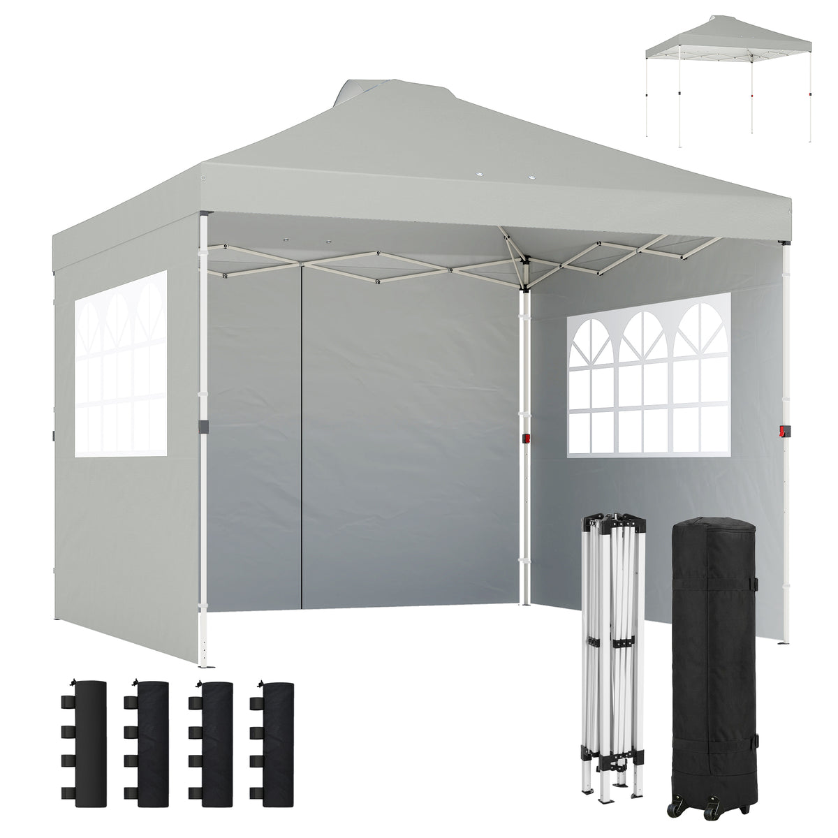 Pavillon ca. 3x3 m Wasserdicht Höhenverstellbar Pop-up Faltpavillon mit 3 Seitenwänden Fenster Lüftung, UV 50+ Hellgrau