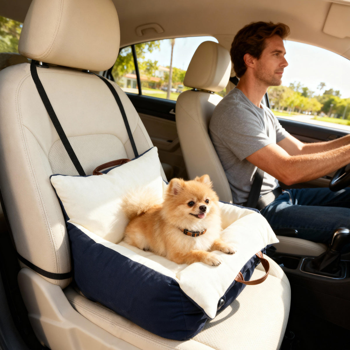 Hundeautositz, 2 Gurte, waschbare Bezüge, für Haustiere unter 5 kg, Blau