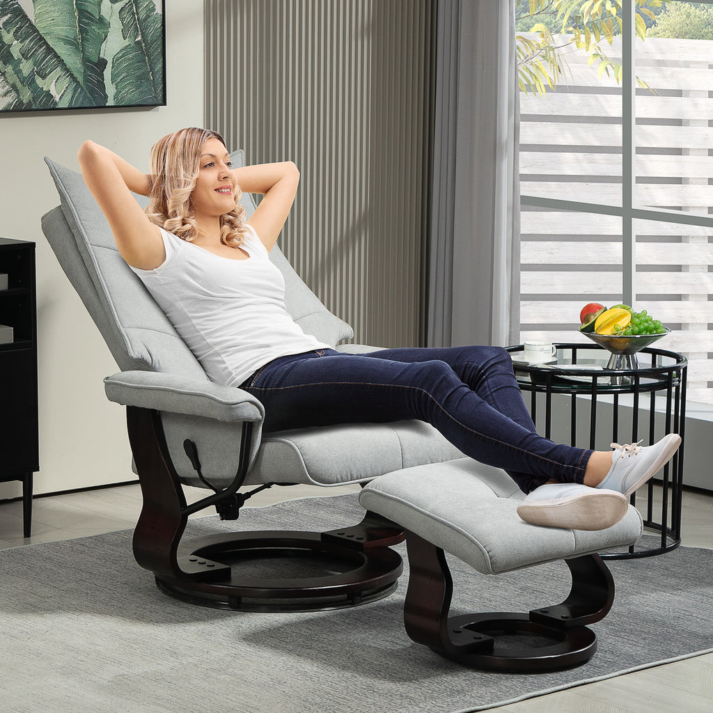 Relaxsessel mit Hocker, drehbar, Samtoptik, verstellbare Rückenlehne, bis 150 kg, Grau
