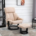 Relaxsessel mit Hocker, drehbarer Fernsehsessel mit Massagefunktion, Liegefunktion, Massagesessel mit Fernbedienung, Seitentasche, Ruhesessel aus Kunstleder für Wohnzimmer Cremeweiß