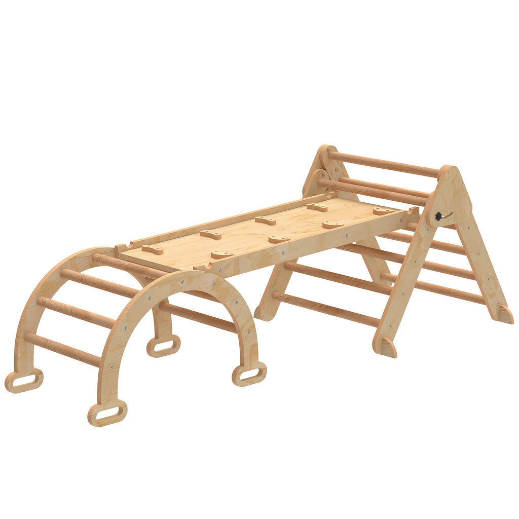 7-in-1 Kletterger¨¹st, Bogenleiter, Dreiecksleiter, Rampe, Kletterwand, Rutsche, f¨¹r Kinder von 1,5-4 Jahren, zusammenklappbar, Holz