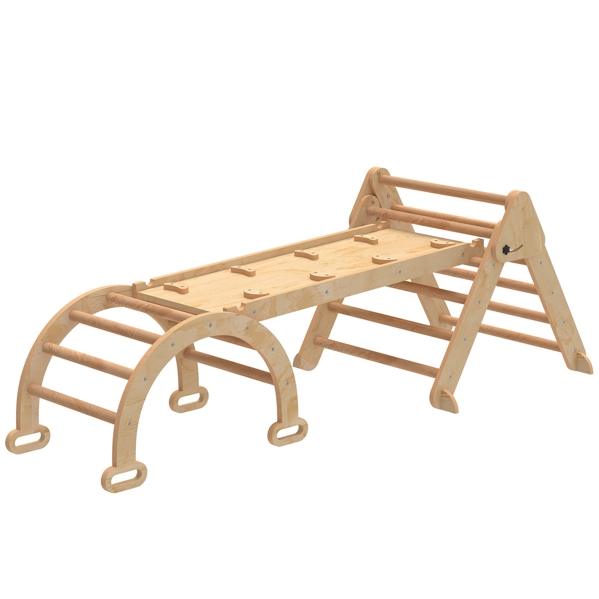 7-in-1 Kletterger¨¹st, Bogenleiter, Dreiecksleiter, Rampe, Kletterwand, Rutsche, f¨¹r Kinder von 1,5-4 Jahren, zusammenklappbar, Holz