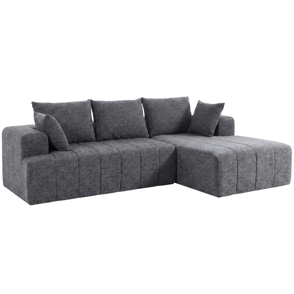 3-Sitzer Ecksofa in L-Form mit Ottomane, wandelbares Chenille-Cloud-Schlafsofa mit Federkernpolsterung, Grau