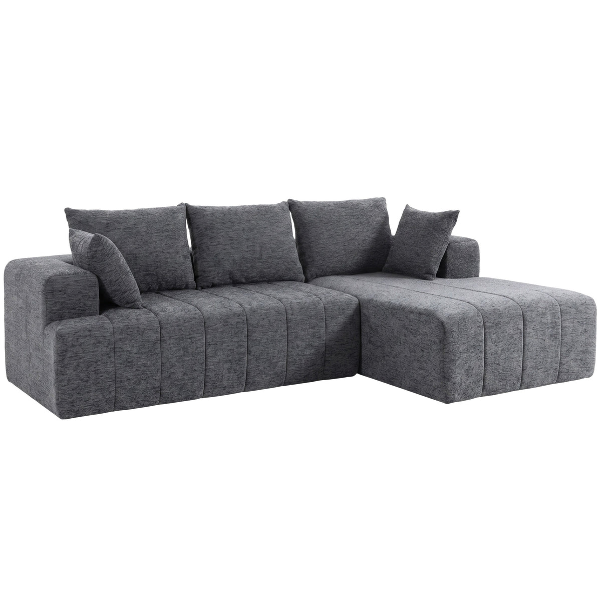 3-Sitzer Ecksofa in L-Form mit Ottomane, wandelbares Chenille-Cloud-Schlafsofa mit Federkernpolsterung, Grau