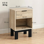 Nachttisch, Nachtschrank mit Schublade, offenes Fach, Nachtkommode f¨¹r Schlafzimmer, Wohnzimmer, 35 x 26 x 50 cm, Eiche