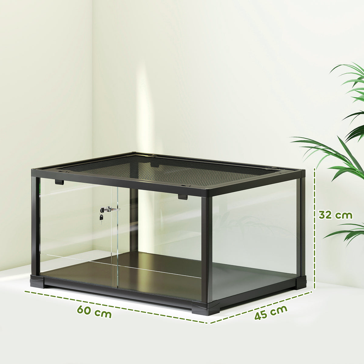 Reptilien-Terrarium, 86 Liter Vivarium mit Schiebet¨¹r, verschlie?bar, f¨¹r Echsen, Insekten, Spinnen, Geckos, 60 x 45 x 32 cm, Schwarz