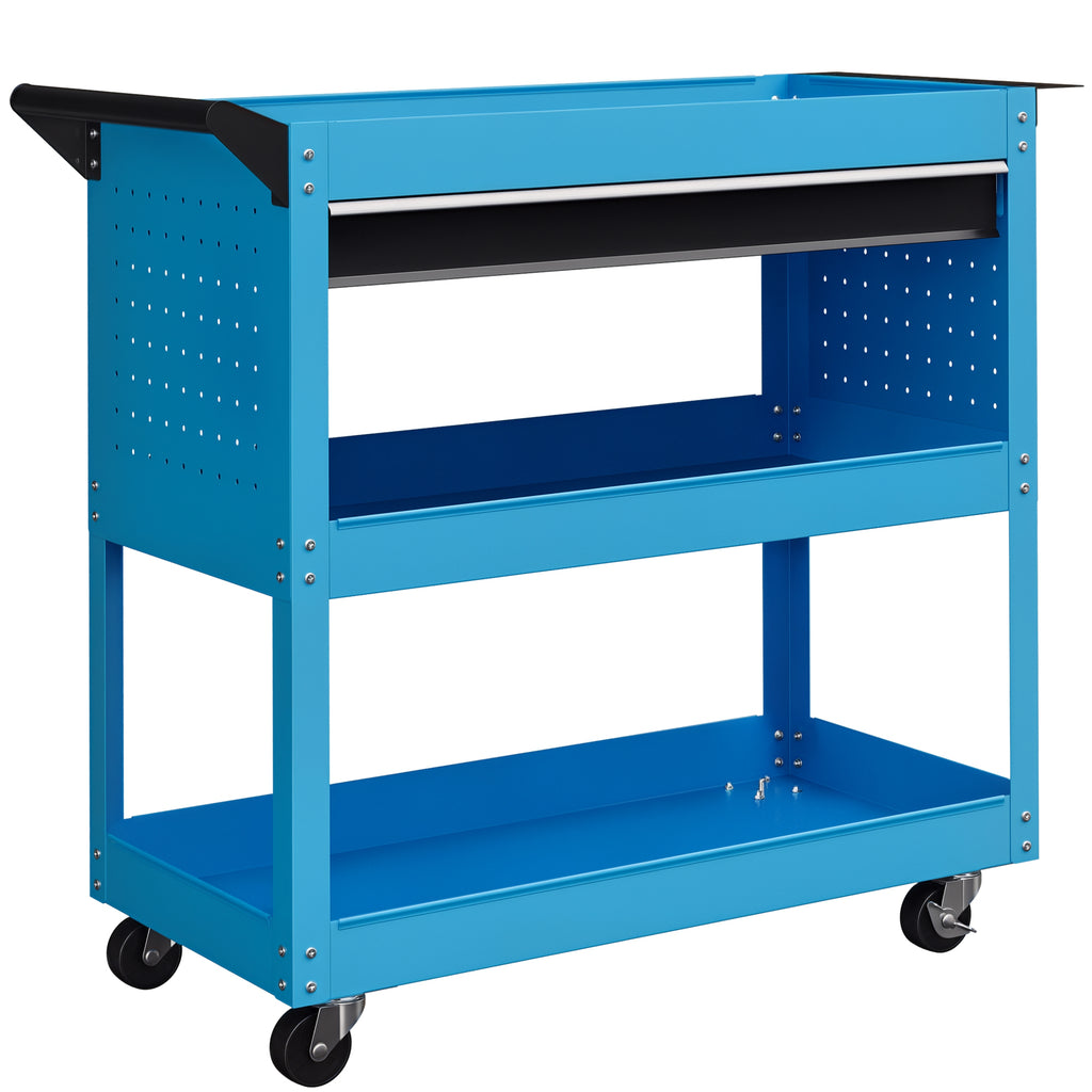 Werkzeugkoffer Werkzeugtrolley Werkzeugbox, 3 Ebenen, 4 Rollen, 82 cm x 35 cm x 76 cm, Blau