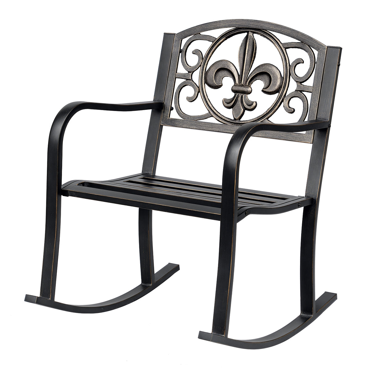 Schaukelstuhl Gartenstuhl Schwingsessel antik Garten Metall Bronze B60 x T73 x H85cm