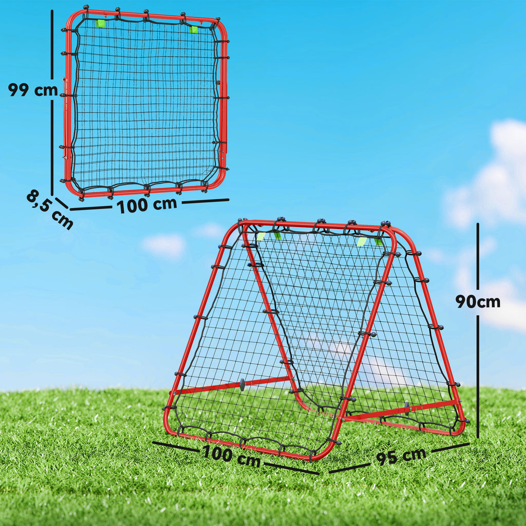 Double Sided Football Rebounder Net, Football Rebound Goal with Five Adjustable Angles, Red