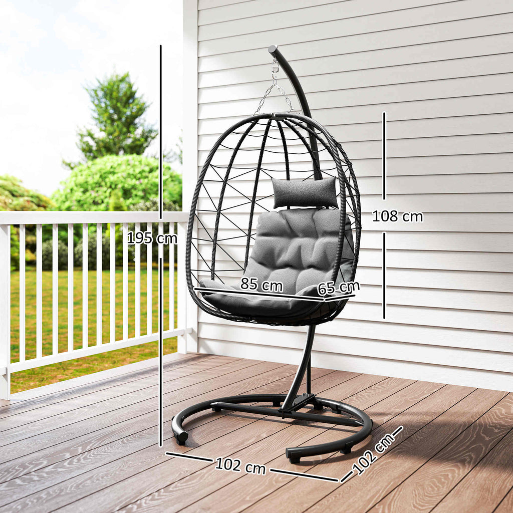 Hängesessel Outdoor Hängesessel Egg Chair, wetterbeständig, inkl. Polster, 102 cm x 102 cm x 195 cm, Dunkelgrau