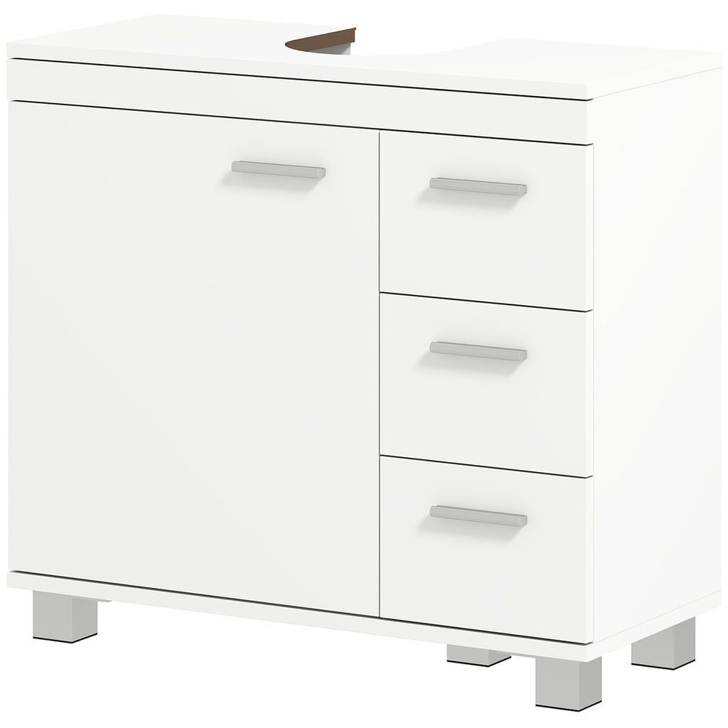 Unterschrank für Waschbecken, 2 Regale, 3 Schubladen, MDF-Struktur, Weiß