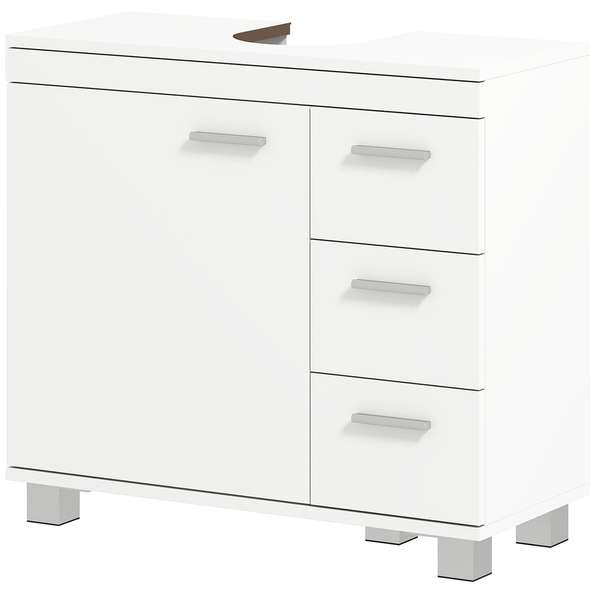 Unterschrank für Waschbecken, 2 Regale, 3 Schubladen, MDF-Struktur, Weiß