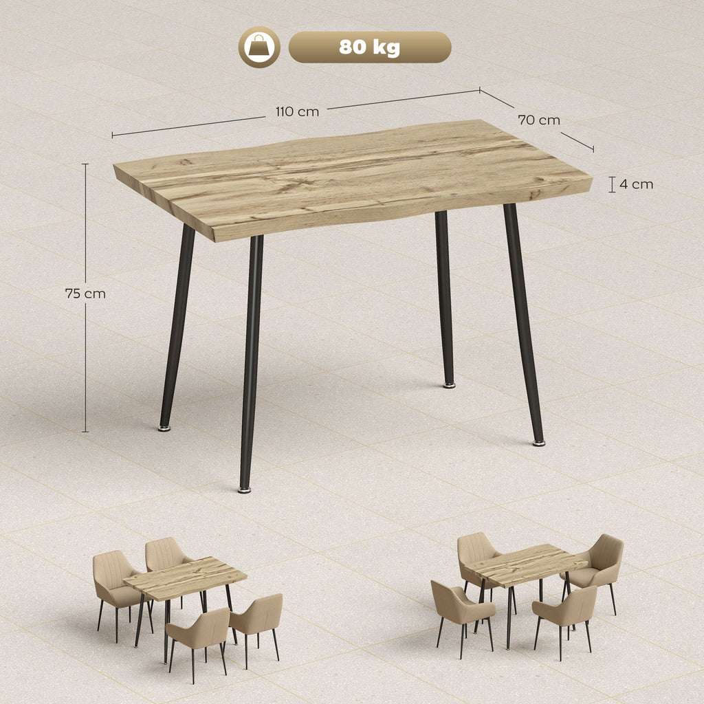 Esstisch für 4 Personen, 110 cm Nordischer Rechteckiger Küchentisch mit Stahlbeinen für Wohnzimmer und Esszimmer, Eiche