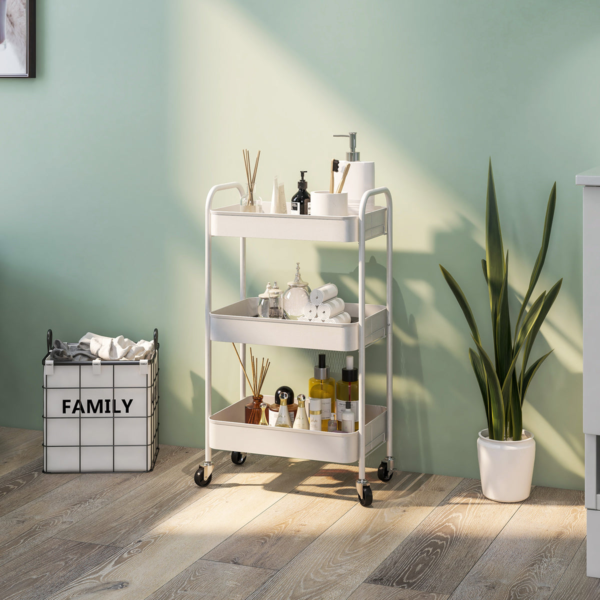 Three-Tier Steel Storage Trolley - White