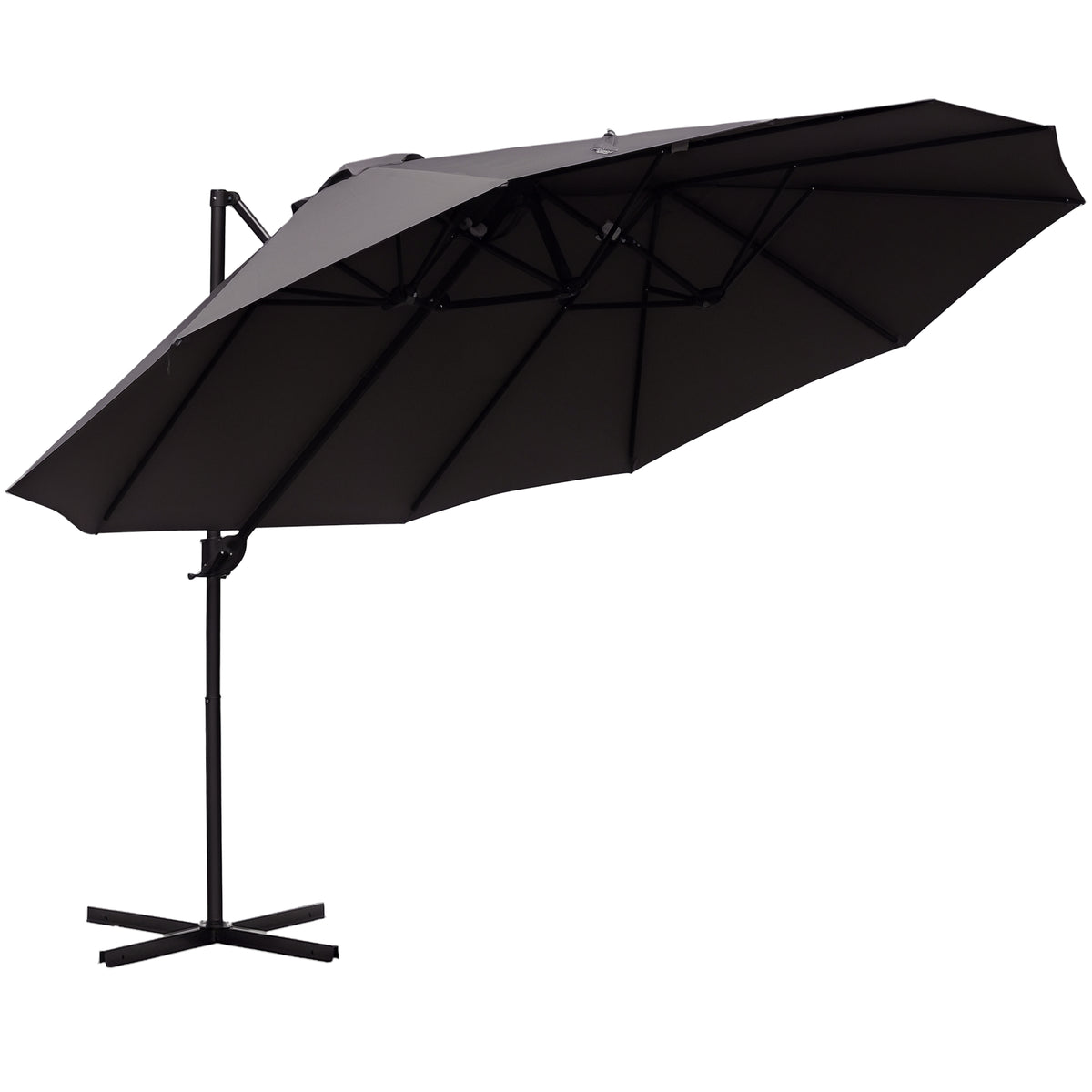 Double Canopy Offset Parasol Umbrella Garden Shade with 12 Support Ribs Crank Handle Easy Lift Twin Canopy Grey