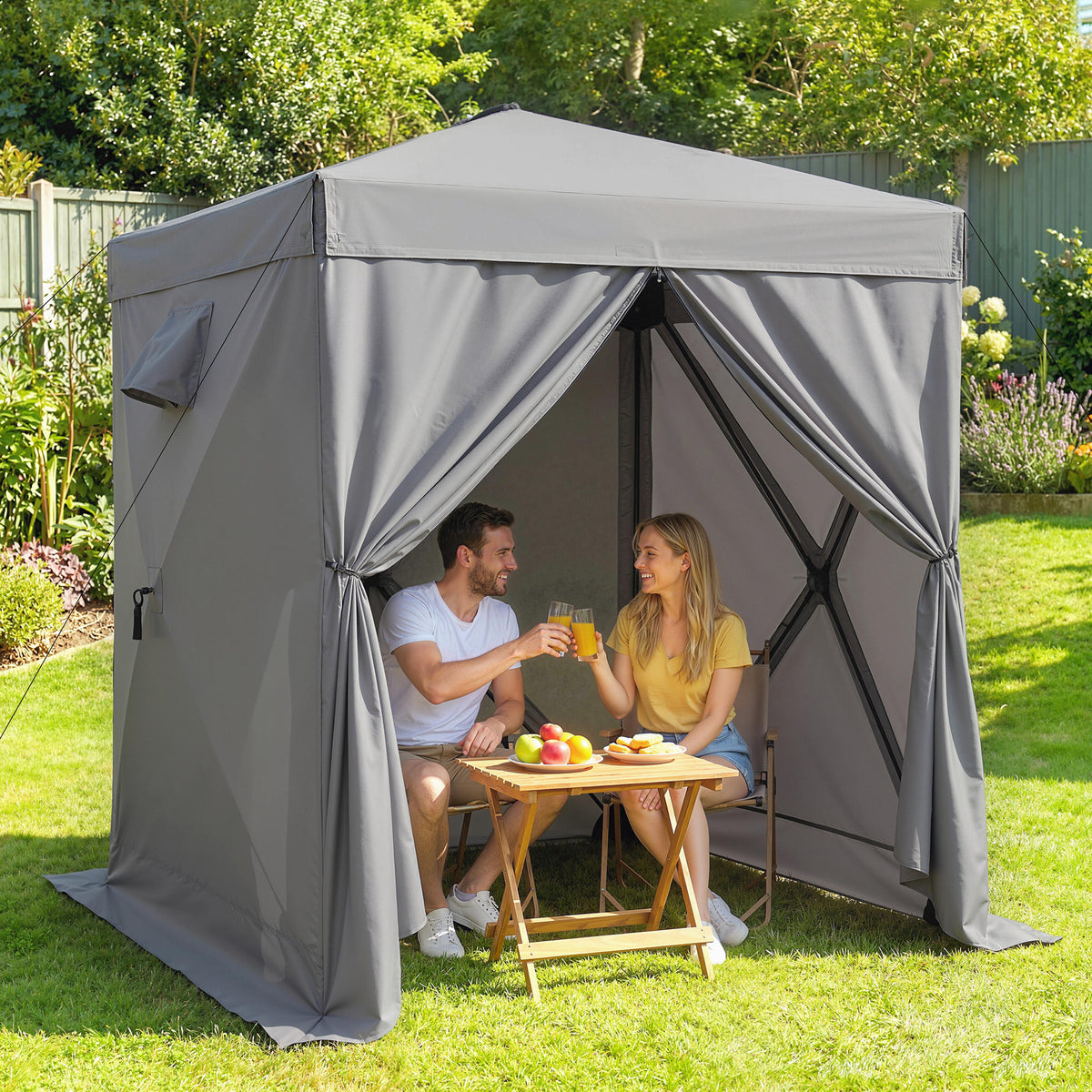 Pavillon 1,85x1,85m Wasserdicht Stabil Winterfest Pop-up Faltpavillon mit 4 Mesh-Seitenteilen Tasche, UV 30+