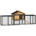Hasenstall 2 Ebenen Kaninchenstall aus Vollholz Winterfest Doppelstockhaus mit Freilaufgehege 217x53x86 cm Gelb