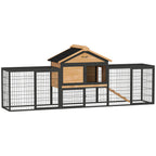 Hasenstall 2 Ebenen Kaninchenstall aus Vollholz Winterfest Doppelstockhaus mit Freilaufgehege 217x53x86 cm Gelb
