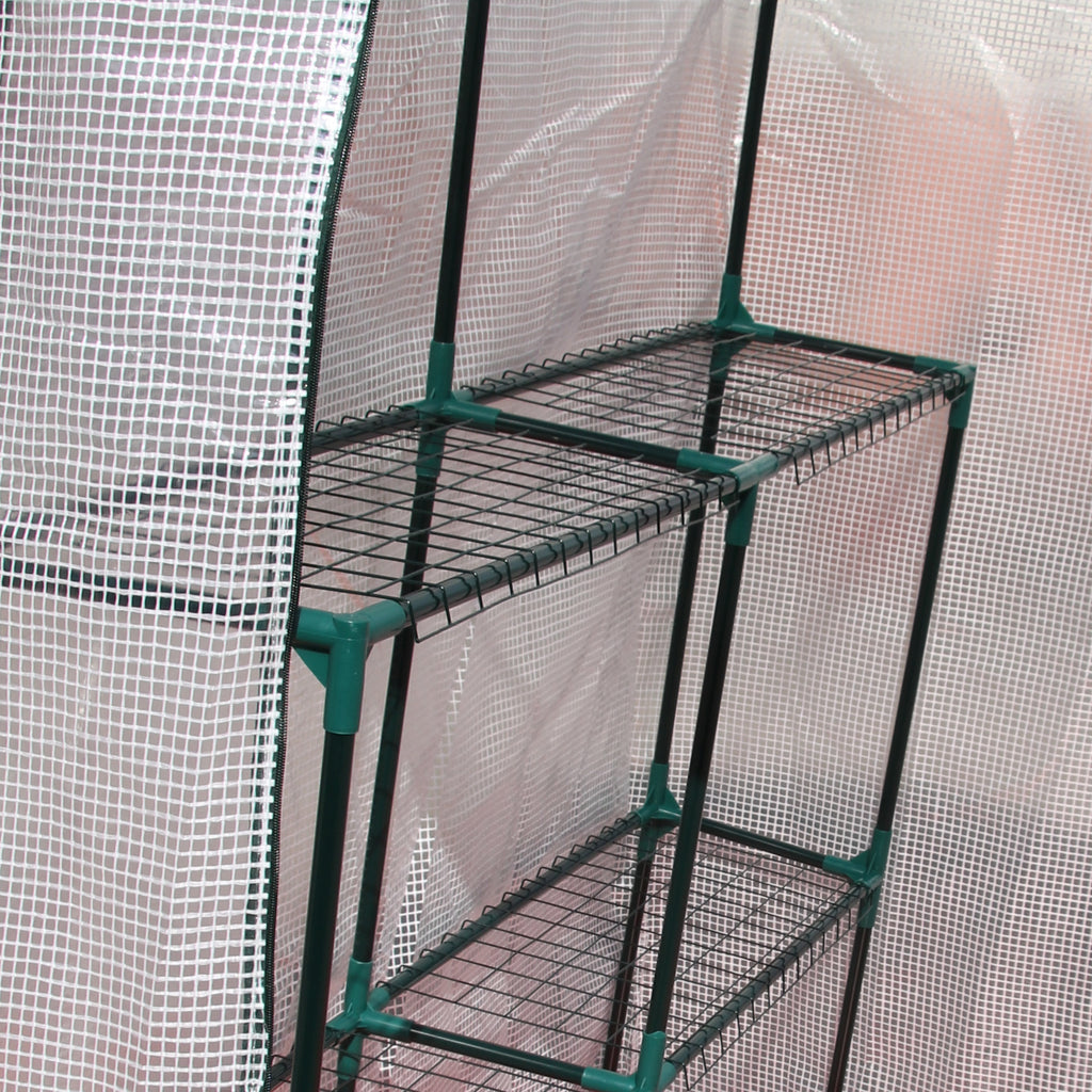  Walk In Greenhouse with 2 Tier Shelf, Portable Gardening Plant Grow House Tomato Greenhouse with Roll up Zip Panel Door, Reinforced PE Cover, 143 x 143 x 195cm, Green