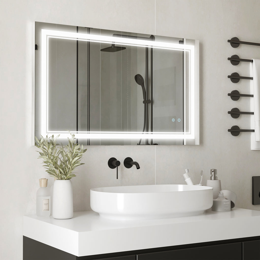 Badezimmerspiegel mit LED-Beleuchtung, Memoryfunktion, Ber¨¹hrungsschalter, Spritzwassergesch¨¹tzt, Silber