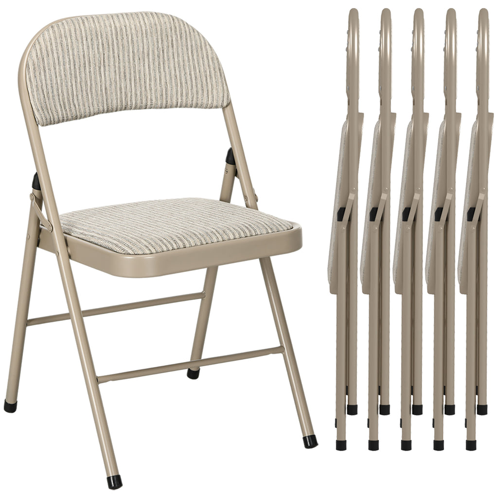 6er-Set Klappstühle, Tragbare Bürostühle, Stahlbeine, Faltstuhl für Büro, Empfang, Wartezimmer, Leinenoptik Beige