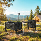 81L Festival Trolley on Wheels, Compact Garden Folding Trolley Cart with Adjustable Handle 80L Black