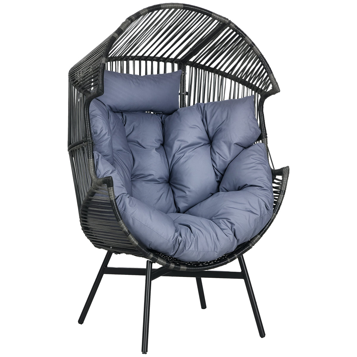 Rattansessel Outdoor-Sessel Gartensessel, PE-Rattan, 89 cm x 75 cm x 143 cm, Grau+Schwarz