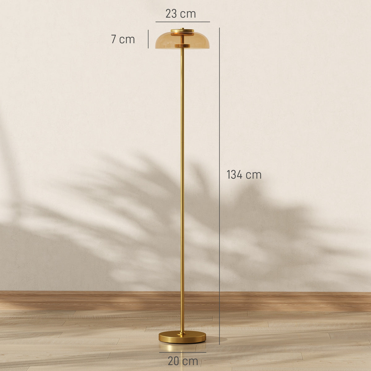 LED Stehlampe Wohnzimmer, Stehleuchte mit 3000 K warmem Licht, Fußschalter, 25 x 25 x 134 cm, Messing