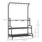 3 Tiered Plant Rack with Hanging Hooks, Tall Plant Stand for Indoor Outdoor Porch Balcony Use, Black