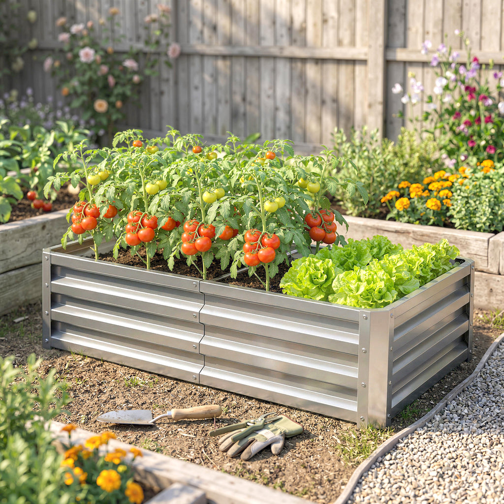 Raised Beds for Garden, Galvanized Outdoor Planters, for Herbs and Vegetables, Use for Patio, Backyard, Balcony, Silver