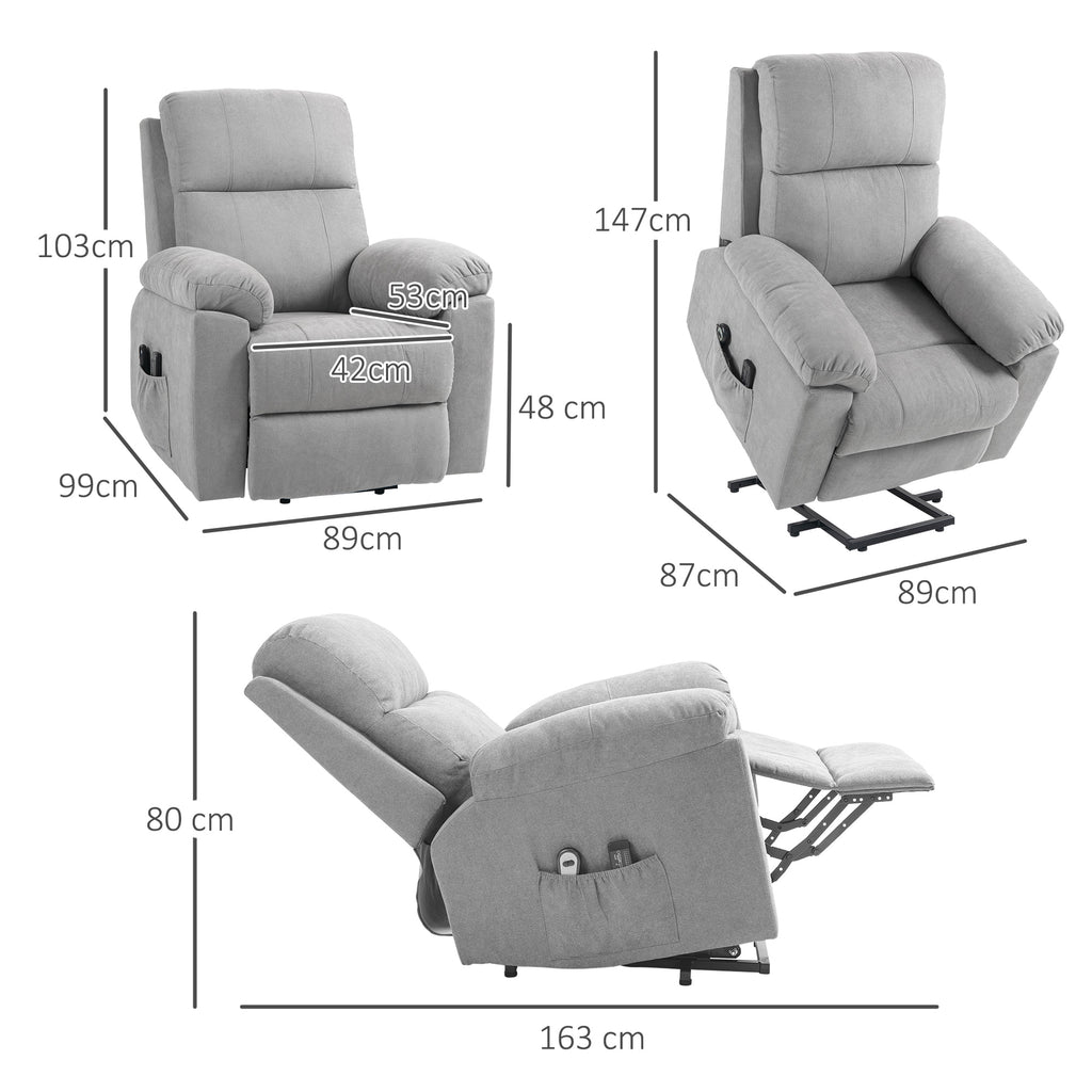 Massagesessel Aufstehhilfe Seniorensessel, 8 Massagepunkte, 2 Seitentaschen, Fernbedienung, 89cm x 99cm x 103cm, Grau