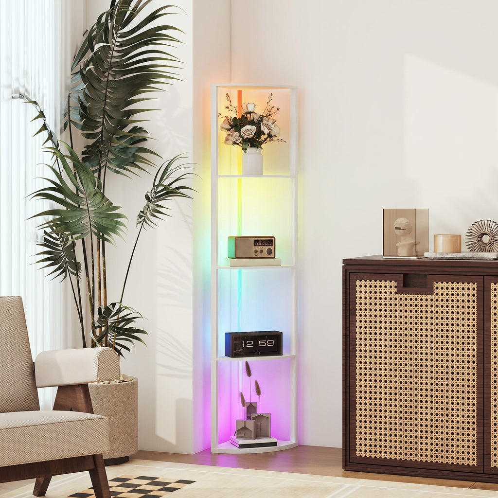 LED Stehlampe 5-stufige dimmbar Stehleuchte mit Regal, RGB Farbwechsel, Fernbedienung