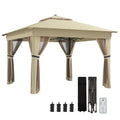 3.36 x 3.36m Pop Up Gazebo Party Tent with Solar-Powered LED Lights, Adjustable Event Shelter with Netting, Khaki