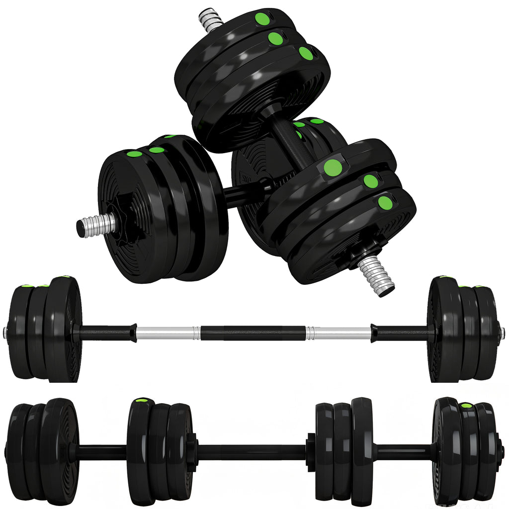 2-in-1 Hantel-Set, Lang- & Kurzhantel, 20 kg, rutschfest, bodenschonend, Schwarz/Grün