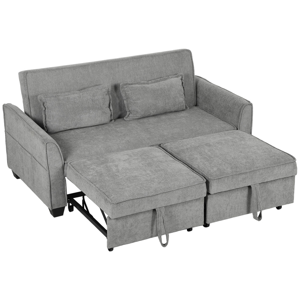 2-Sitzer-Schlafsofa, 4-in-1 L-förmiges Ausziehsofa mit verstellbarer Rückenlehne und Seitentaschen, Grau