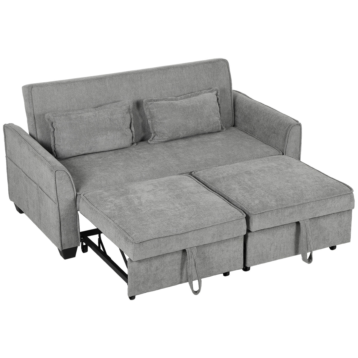 2-Sitzer-Schlafsofa, 4-in-1 L-förmiges Ausziehsofa mit verstellbarer Rückenlehne und Seitentaschen, Grau