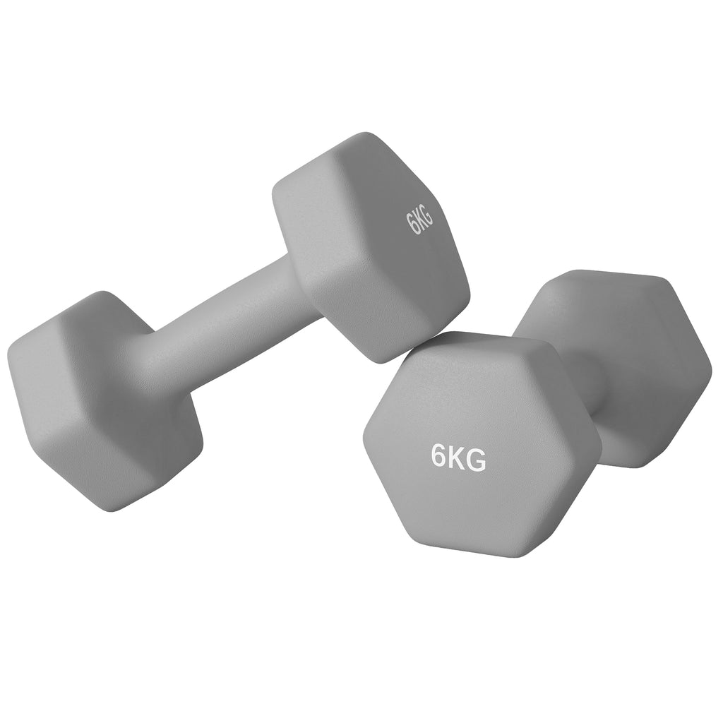2 x 6kg Hexagonal Dumbbells Weights Set with Non-Slip Grip for Home Gym Workout, Grey