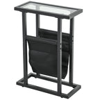 Beistelltisch aus Metall mit Stofftasche und Glasplatte, schmaler Tisch f¨¹r Wohnzimmer, Schlafzimmer, Schwarz