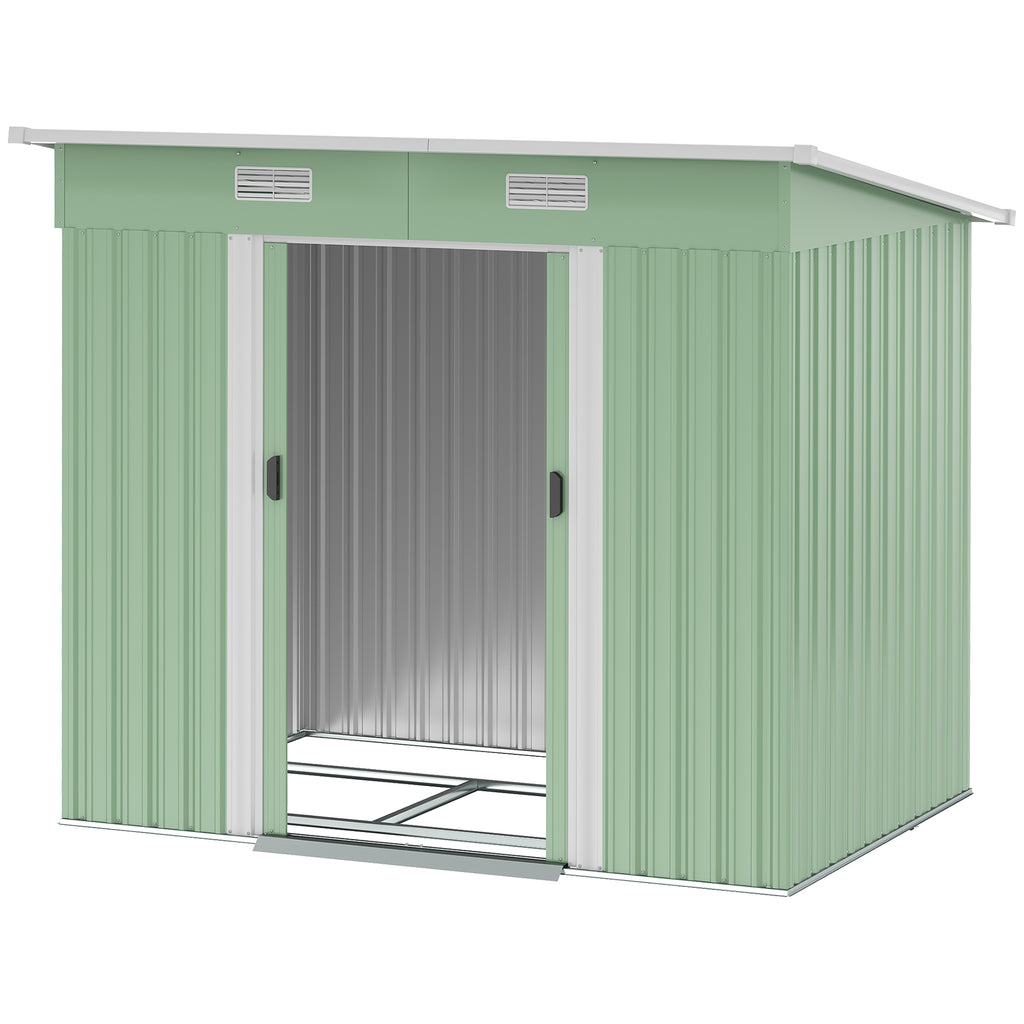 Gerätehaus Metall 2,3 m² 207 x 130 x 182 cm Geräteschuppen mit Pultdach Fenster Bodenrahmen Grün