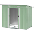 Gerätehaus Metall 2,3 m² 207 x 130 x 182 cm Geräteschuppen mit Pultdach Fenster Bodenrahmen Grün