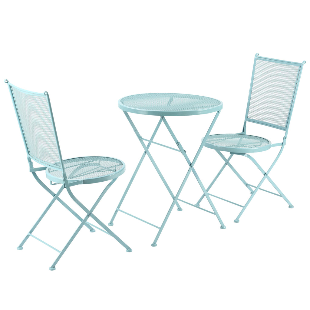  Garten Sitzgruppe für 2 Personen Bistro-Set Garnitur 1 Tisch+2 faltbare Stühle für Terrasse Balkon Metall Blau
