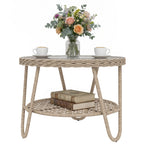 Beistelltisch aus Polyrattan 2-stöckiger Kaffeetisch mit Ablage Glasplatte verstellbaren Füßen 65 x 65 x 50 cm Gelb