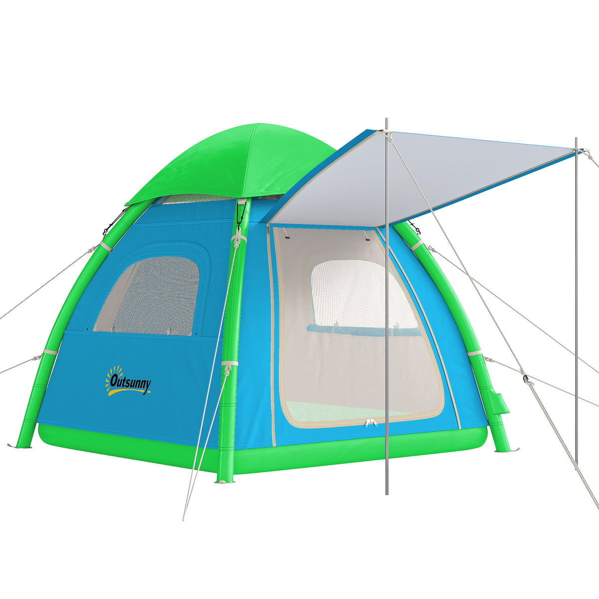 Aufblasbares Zelt 3 Personen Schneller Aufbau Outdoor Camping Zelt mit Luftpumpe Meshfenster abnehmbar Dach