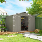 Garden Storage Shed, Metal Outdoor Storage Shed House with Foundation Kit, Ventilation, Doors, 9 x 6FT, Grey